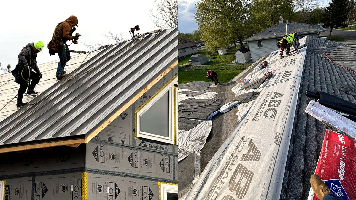 Collins crews installing standing seam metal and GAF asphalt shingle roofs across Minnesota and Wisconsin
